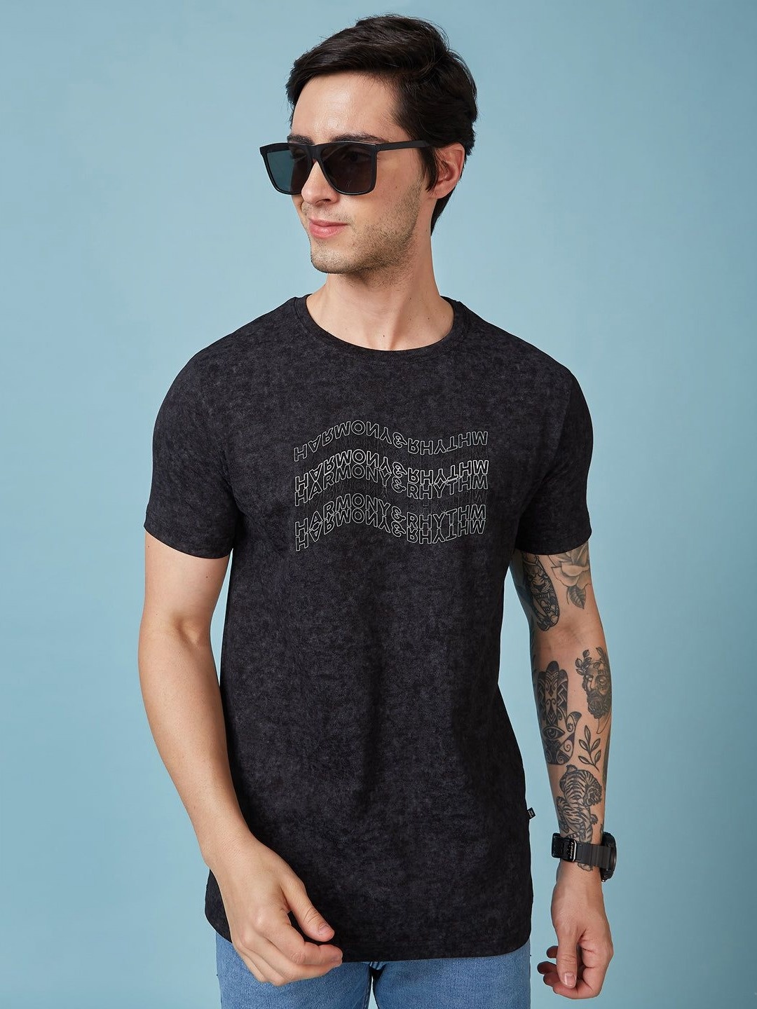 

Status Quo Men Typography Printed Round Neck Regular Fit Cotton T-shirt, Black