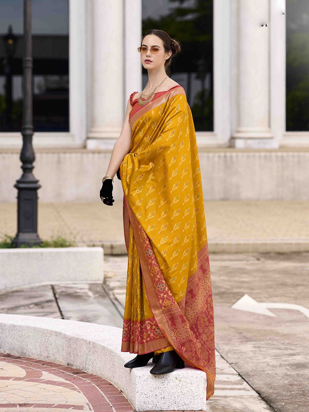 

KIMISHA Woven Design Zari Silk Blend Saree, Orange
