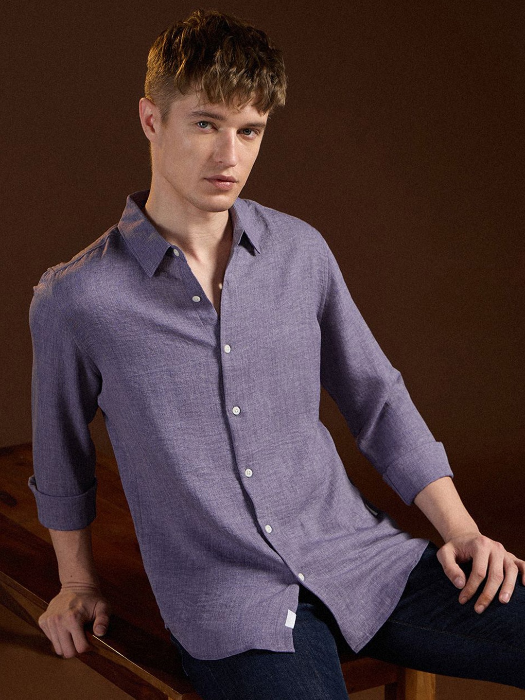 

THE BEAR HOUSE Men Slim Fit Opaque Casual Shirt, Purple