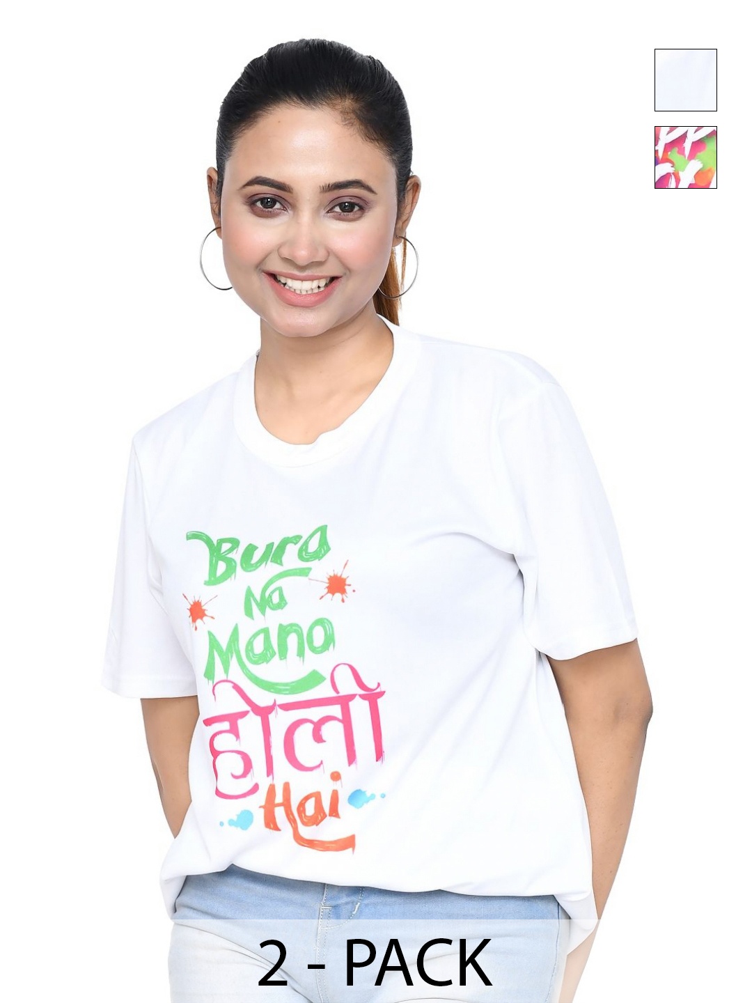 

RAPL Women 2 Printed Applique T-shirt, White