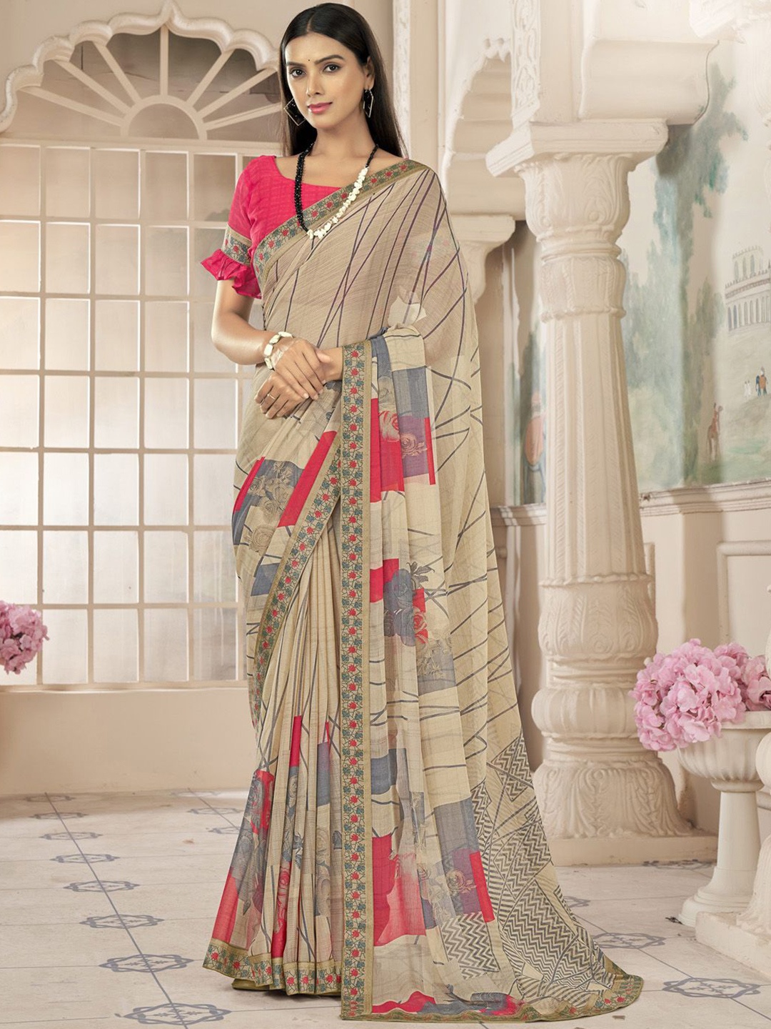 

Anouk Rustic Poly Chiffon Bagh Saree, Beige