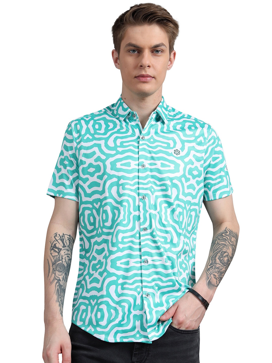 

ECOLINE Clothing Men Standard Opaque Printed Casual Shirt, Blue