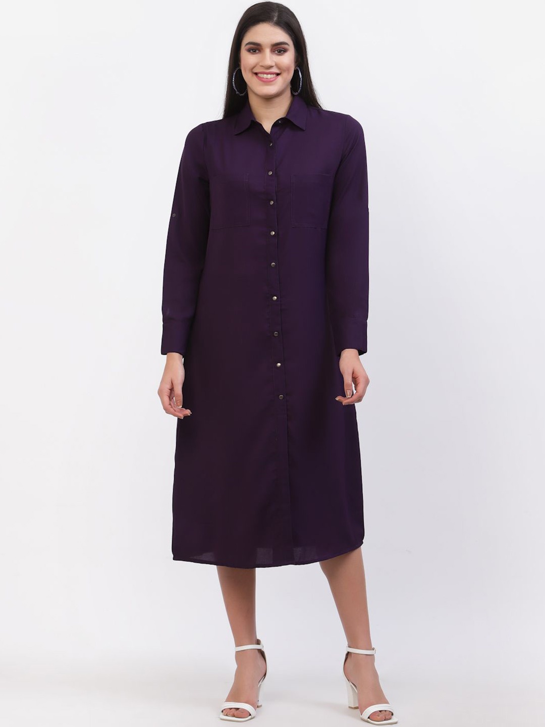 

DELIS Georgette Shirt Midi Dress, Purple