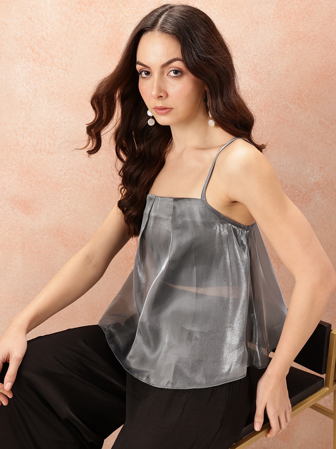 

all about you Semi Sheer Sheen Top, Grey