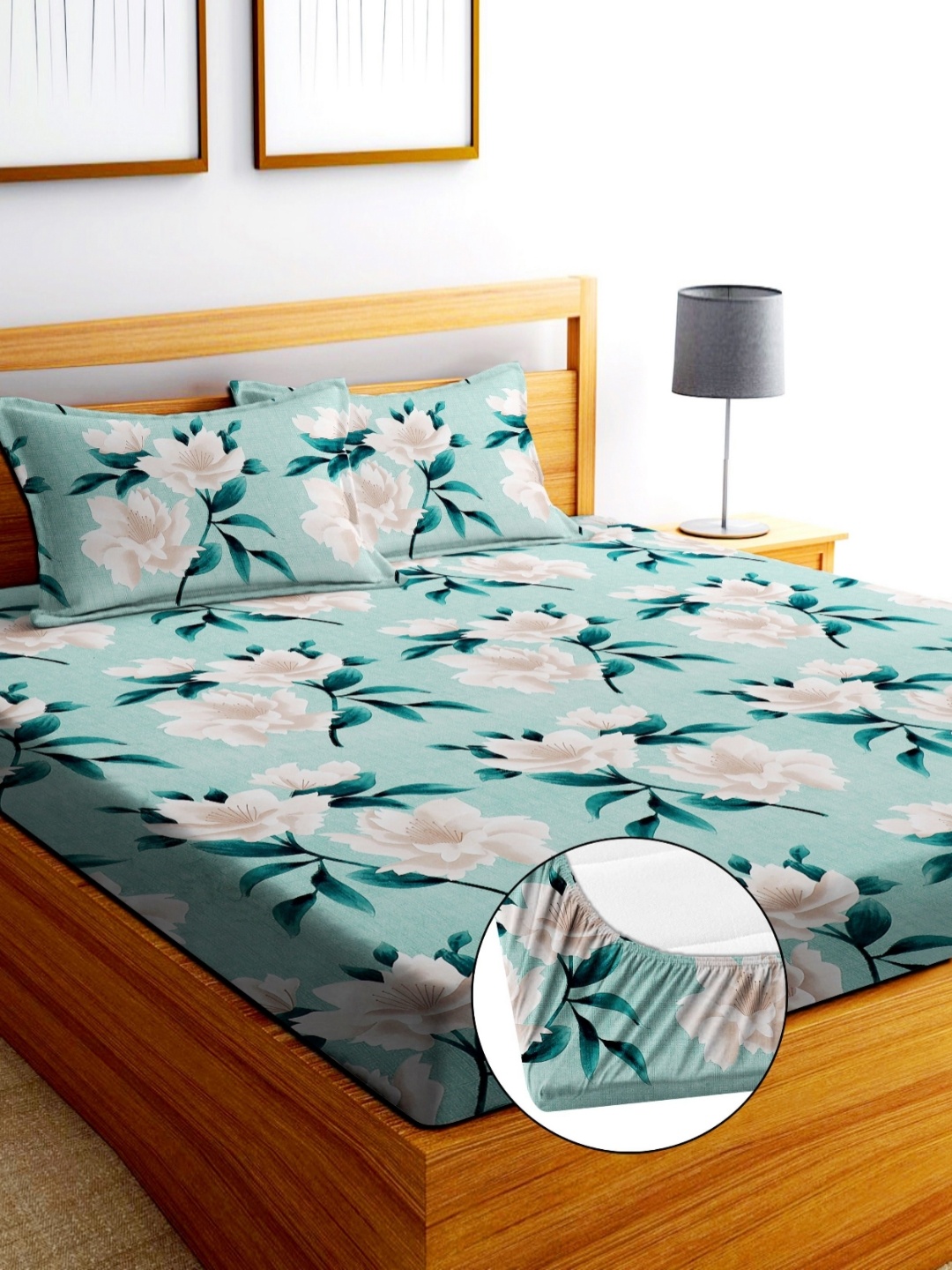 

EXFAB Green & White Floral Printed 240TC Cotton King Bedsheet Set 15.2 cm x 22.8 cm