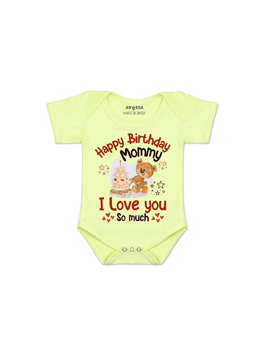 

Arvesa Happy Birthday Mummy. I Love You So Much. Printed Romper, Yellow
