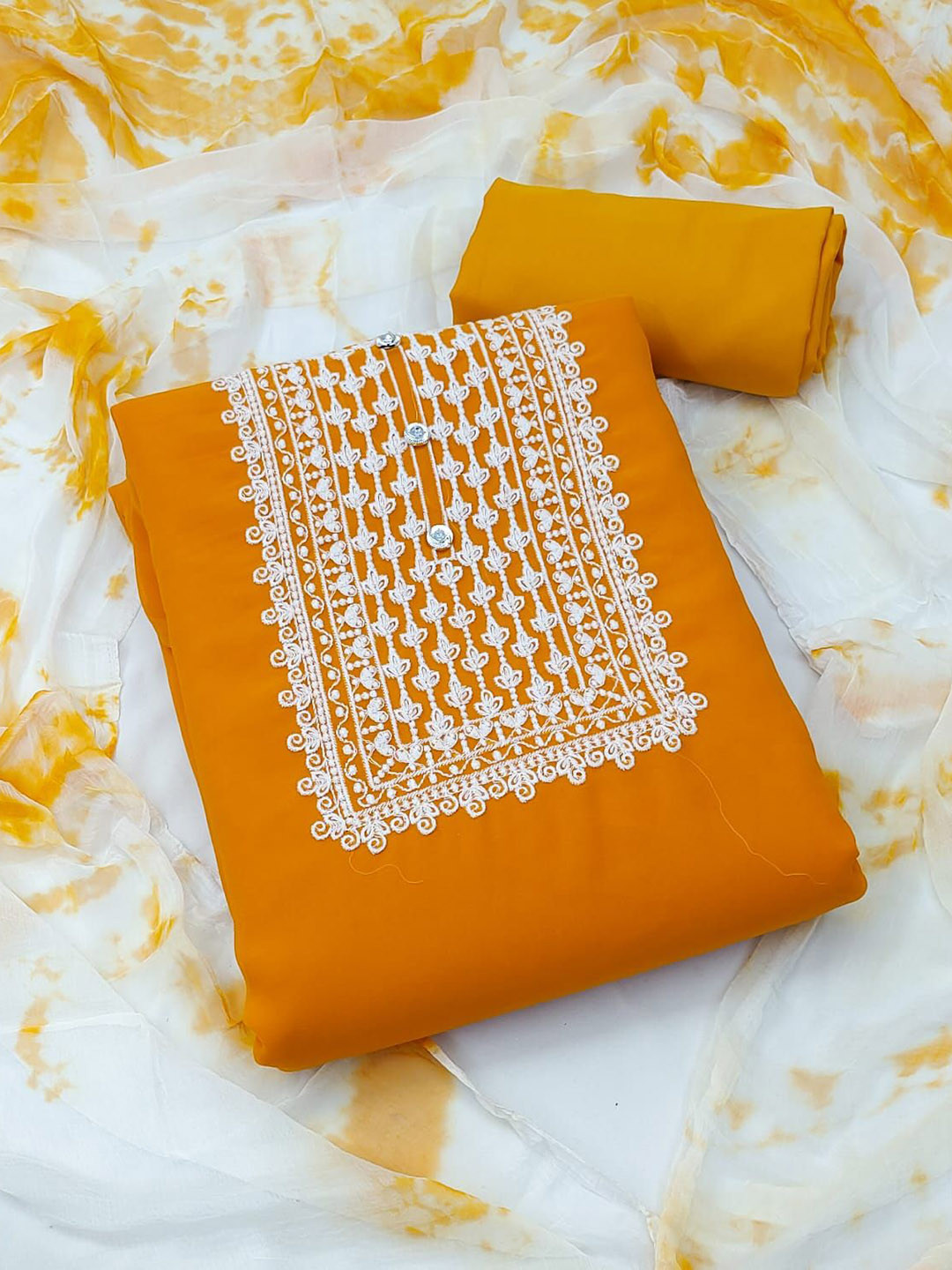 

Rangtulika Embroidered Thread Work Unstitched Dress Material, Orange
