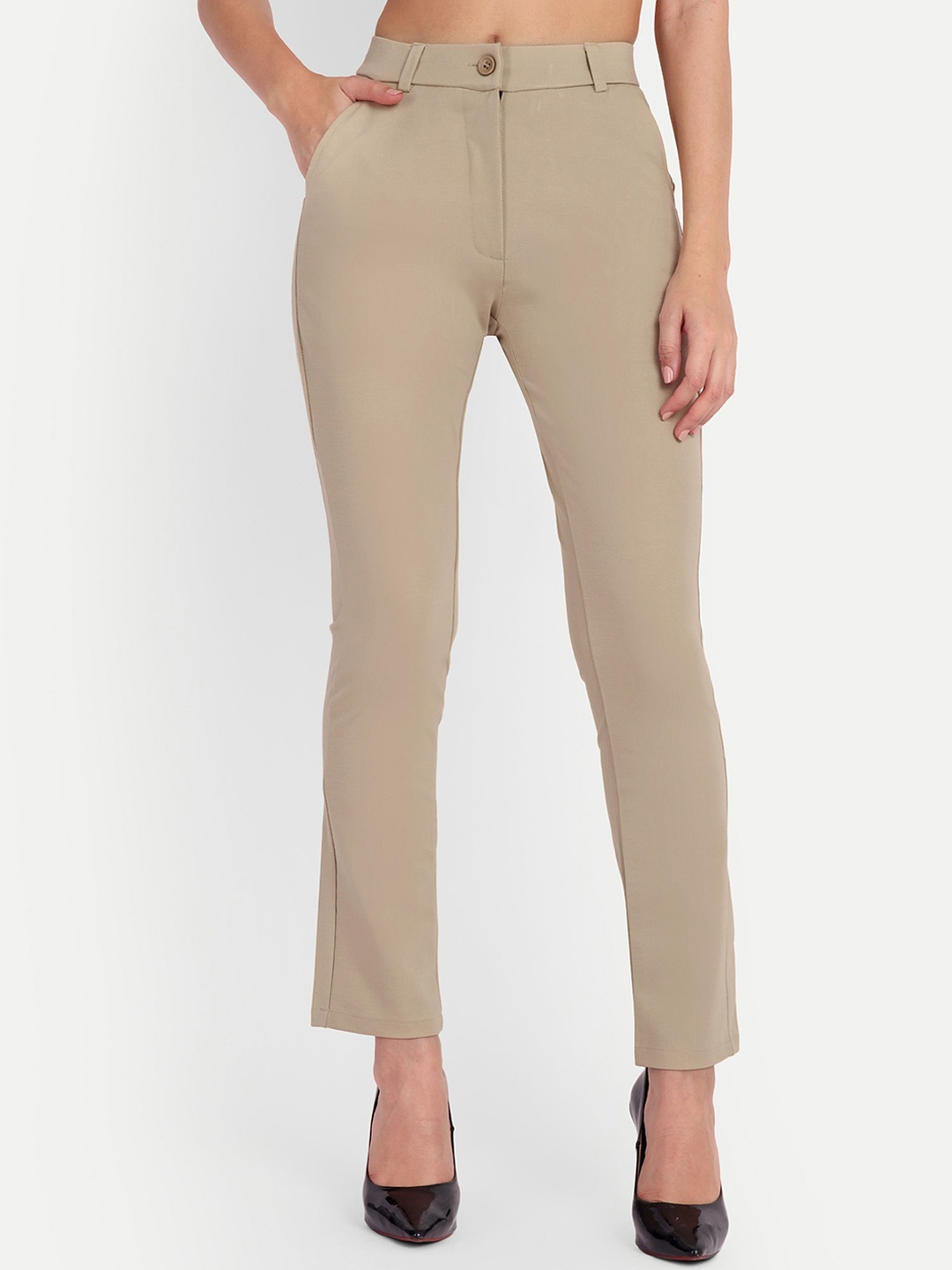 

FNOCKS Women Original Skinny Fit High-Rise Anti Fit Trousers, Cream
