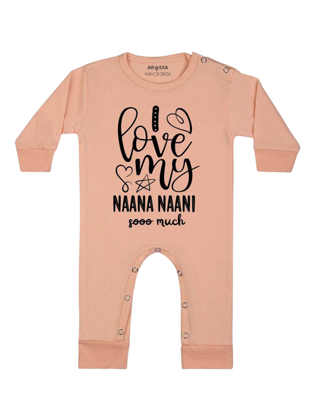 

Arvesa Kids I Love My Nana Nani So Much Printed Baby Romper, Peach