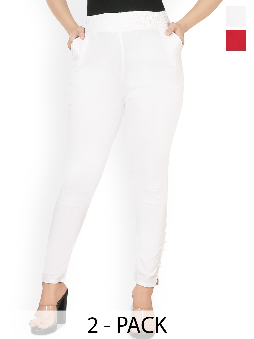 

Fessist Women Pack of 2 Relaxed Slim Fit Easy Wash Cotton Trousers, White