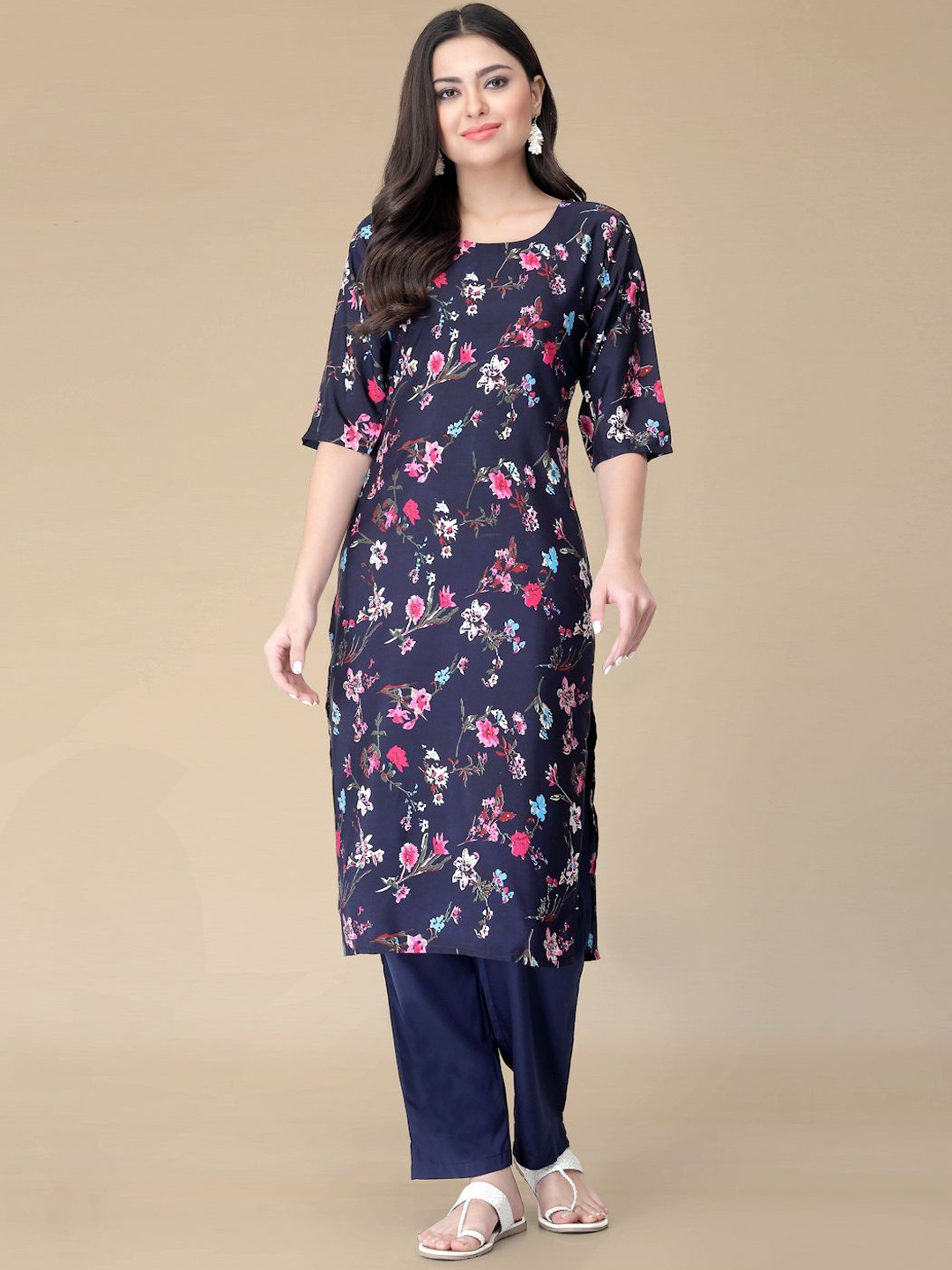 

Moda Rapido Floral Printed Kurta with Trouser, Navy blue