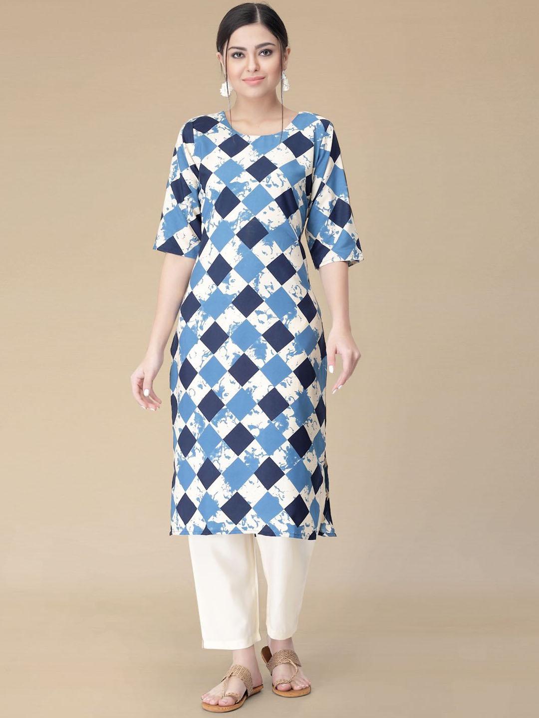 

Moda Rapido Geometric Printed Straight Kurta with Trouser, Blue