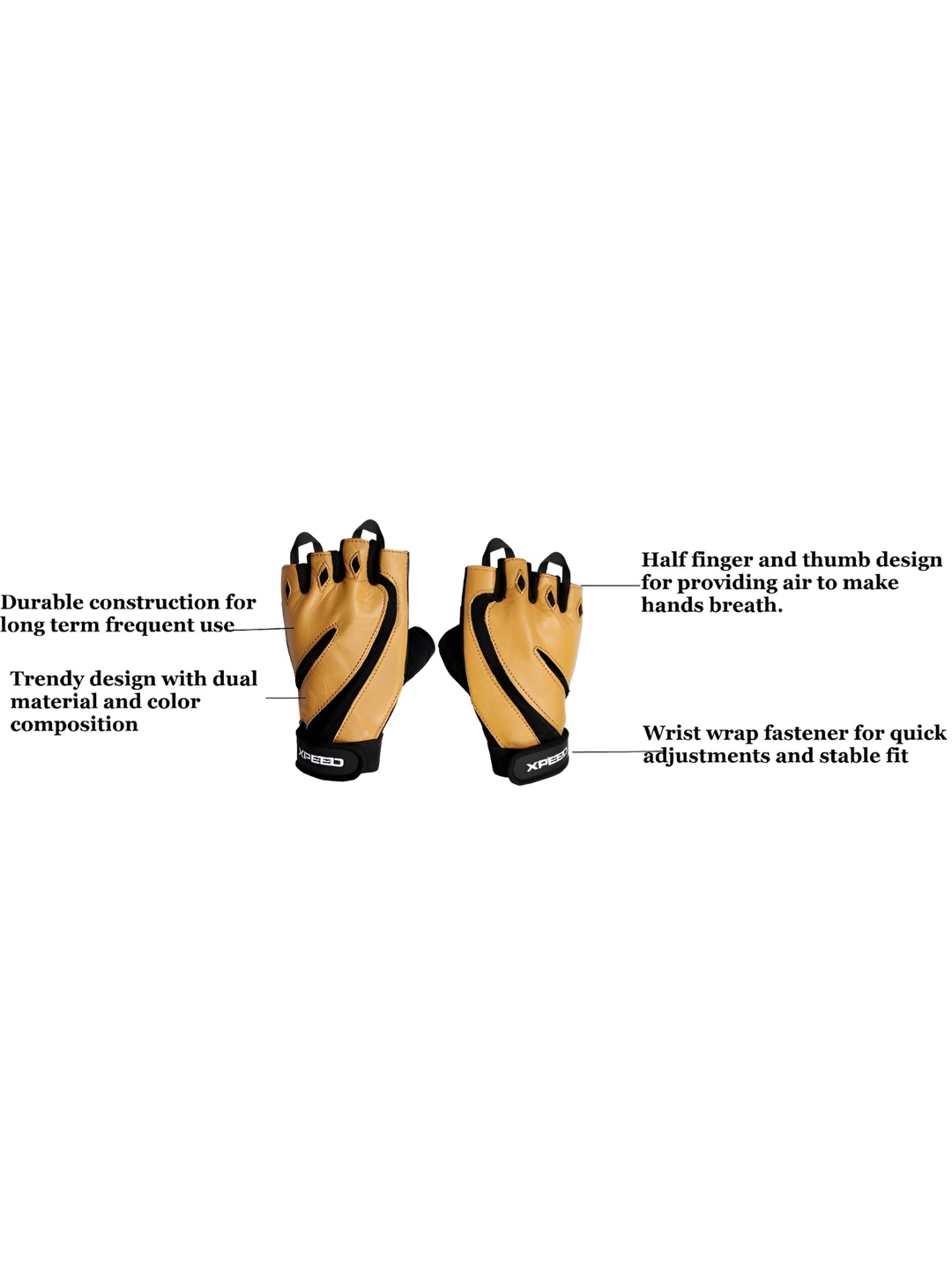 

XPEED Textured Leather Fitness Gym Gloves, Yellow