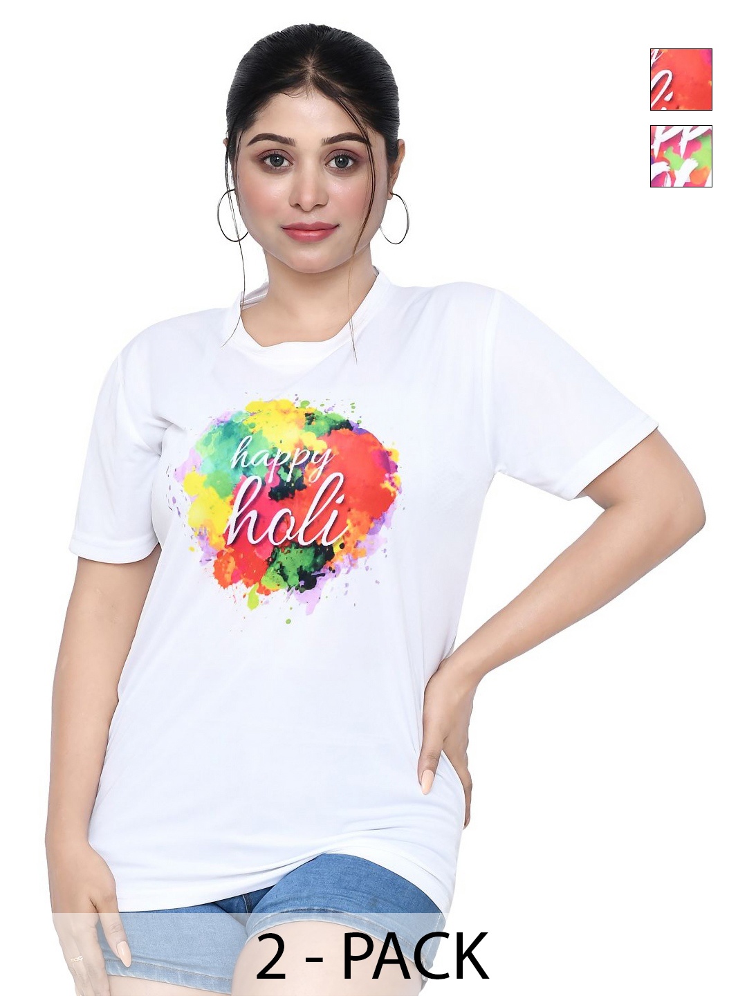 

RAPL Women 2 Printed Applique T-shirt, White