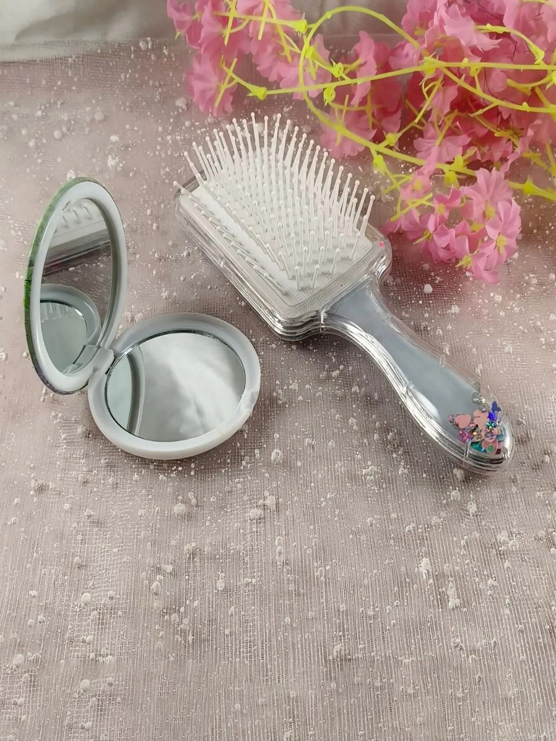 

Jewelz Set Of 2 Paddle Flat Hair Brush For Tangle-Free & Smooth Hair With Mirror White