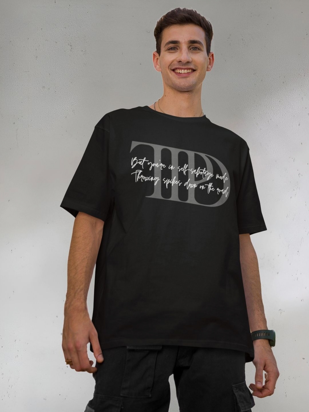 

Broke Memers Men Typography Printed Round Neck Oversized T-shirt, Black