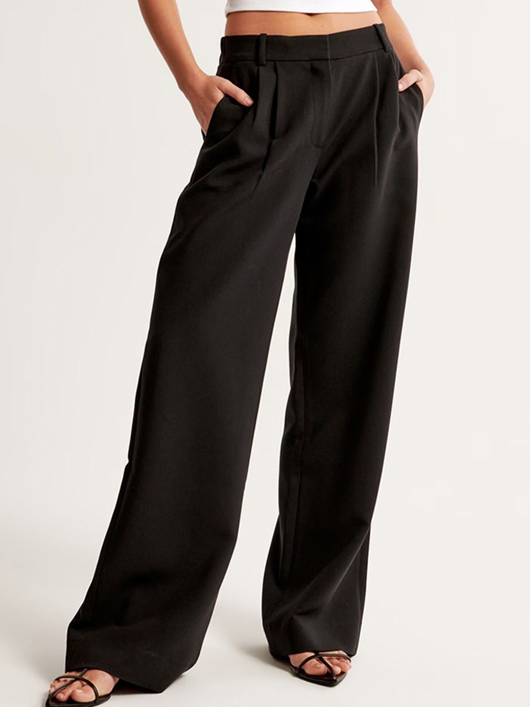 

FNOCKS Women Ultra Tapered Fit High-Rise Cotton Parallel Trouser, Black