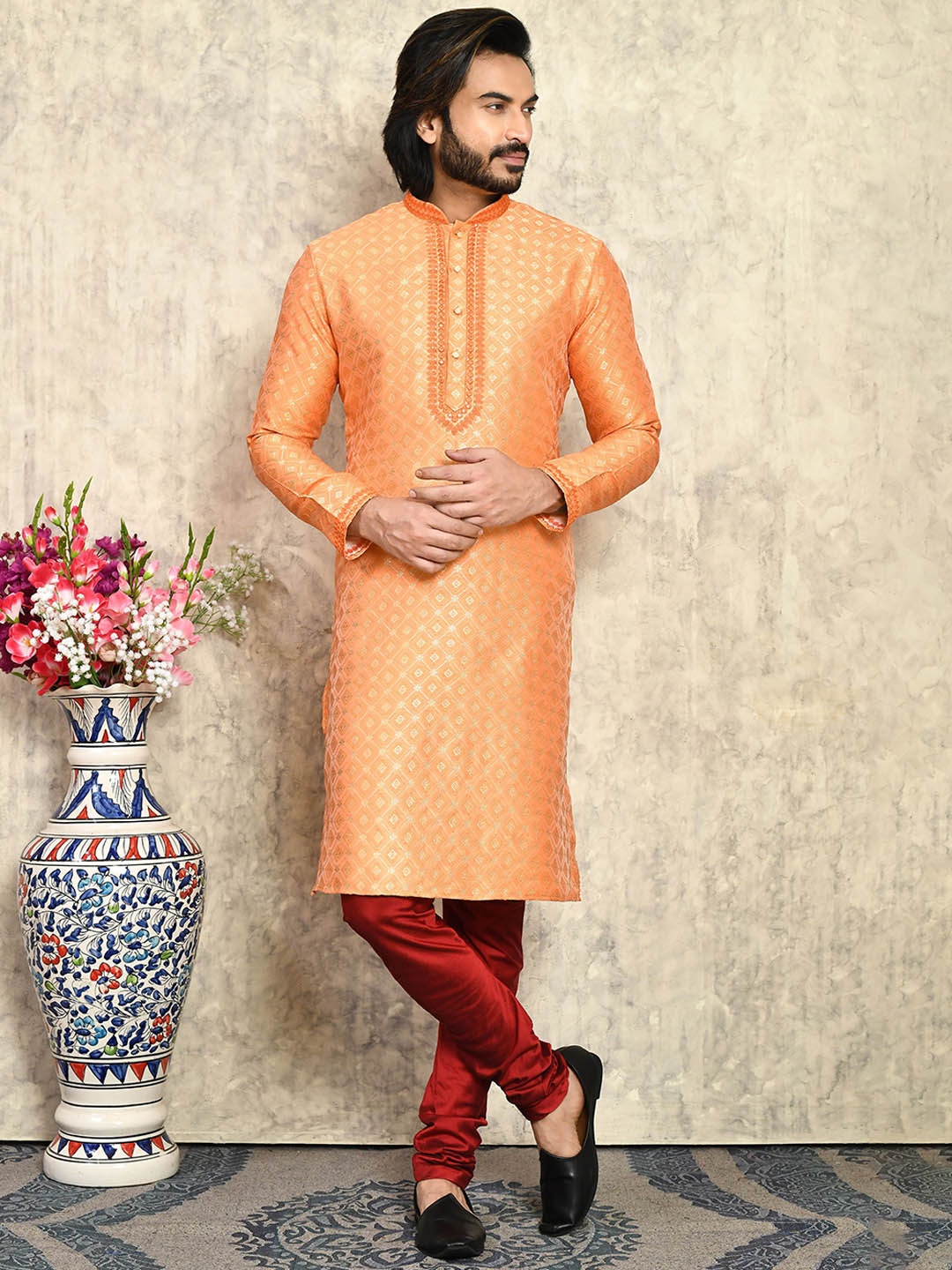 

RANAK Men Regular Kurta with Pyjamas, Rust