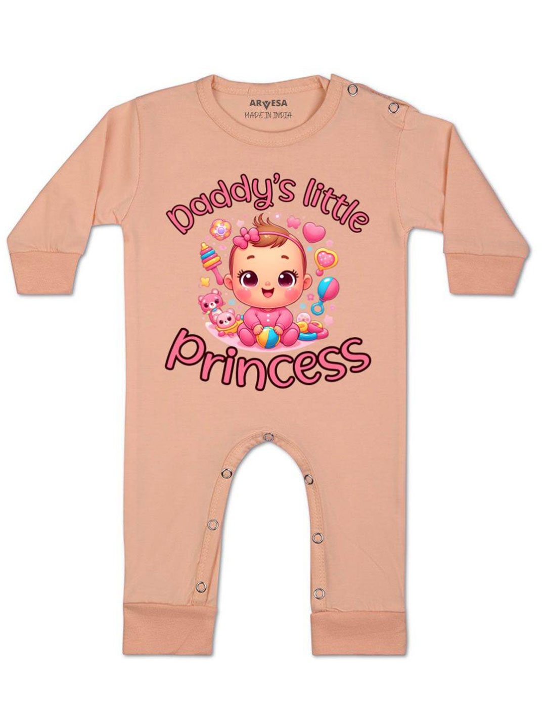 

Arvesa Kids Daddy Little Princess Printed Baby Romper, Peach