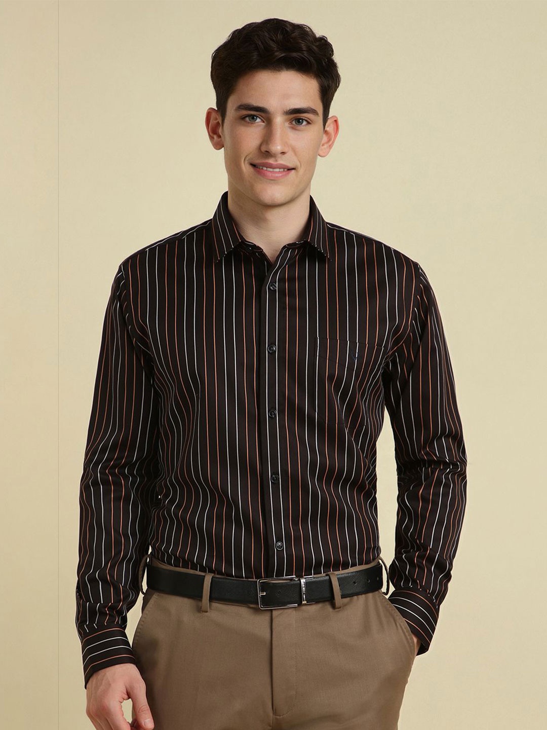 

Allen Solly Men Slim Fit Opaque Striped Formal Shirt, Brown