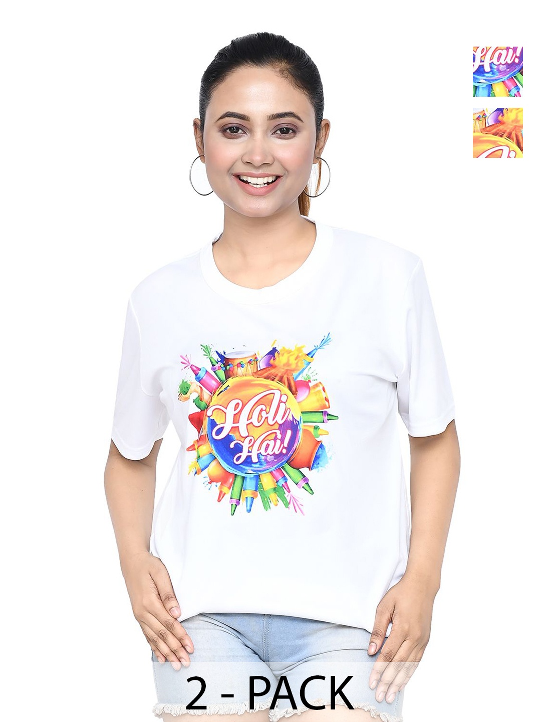 

RAPL Women 2 Printed Applique T-shirt, White