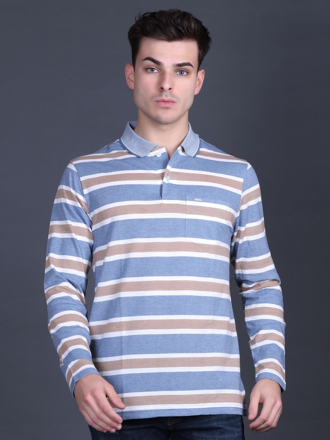 

GODFREY Men Striped Polo Collar T-shirt, Assorted