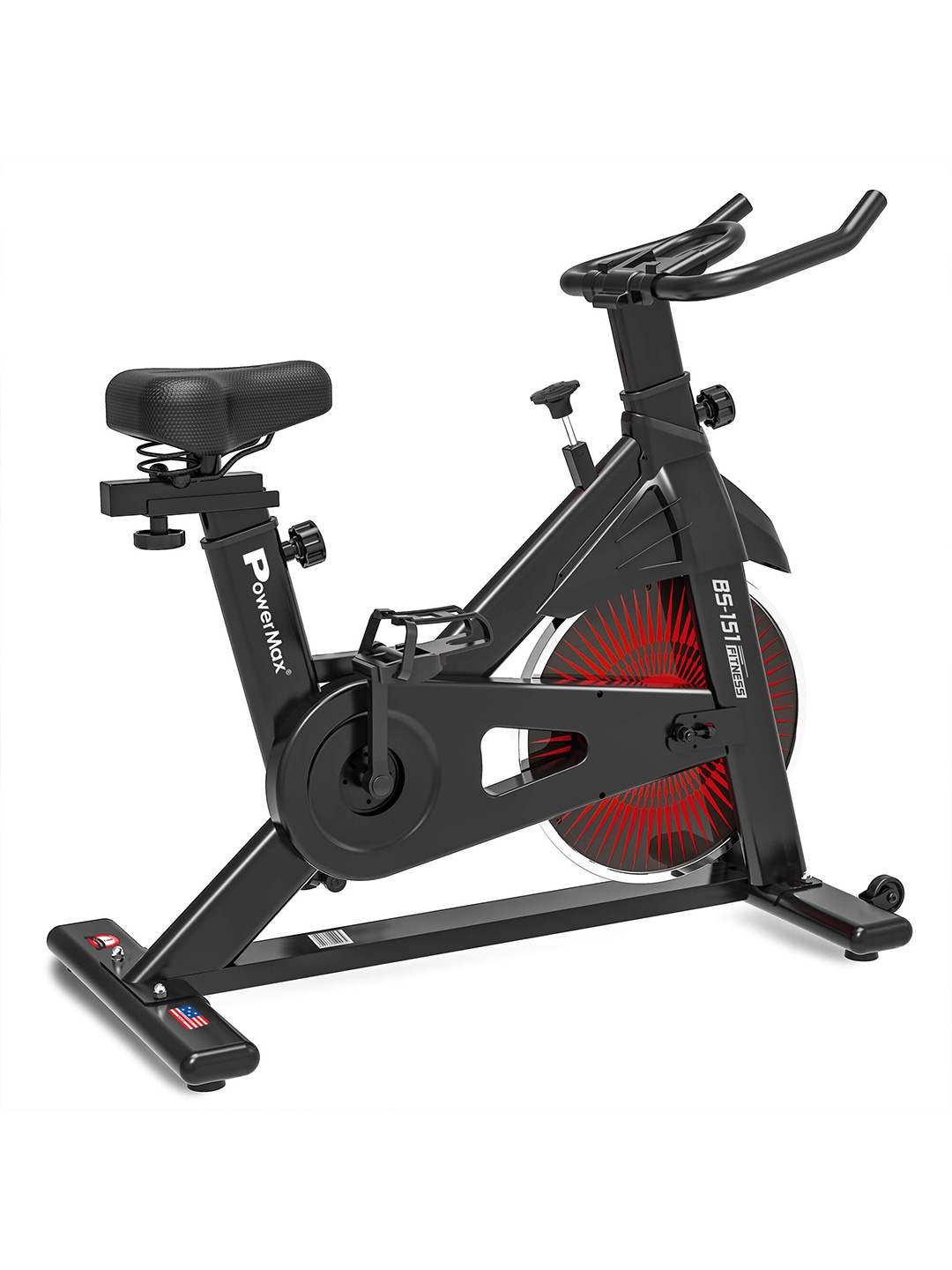 

PowerMax Fitness BS-151 Home use 6KG Flywheel Max user Exercise Bike, Black