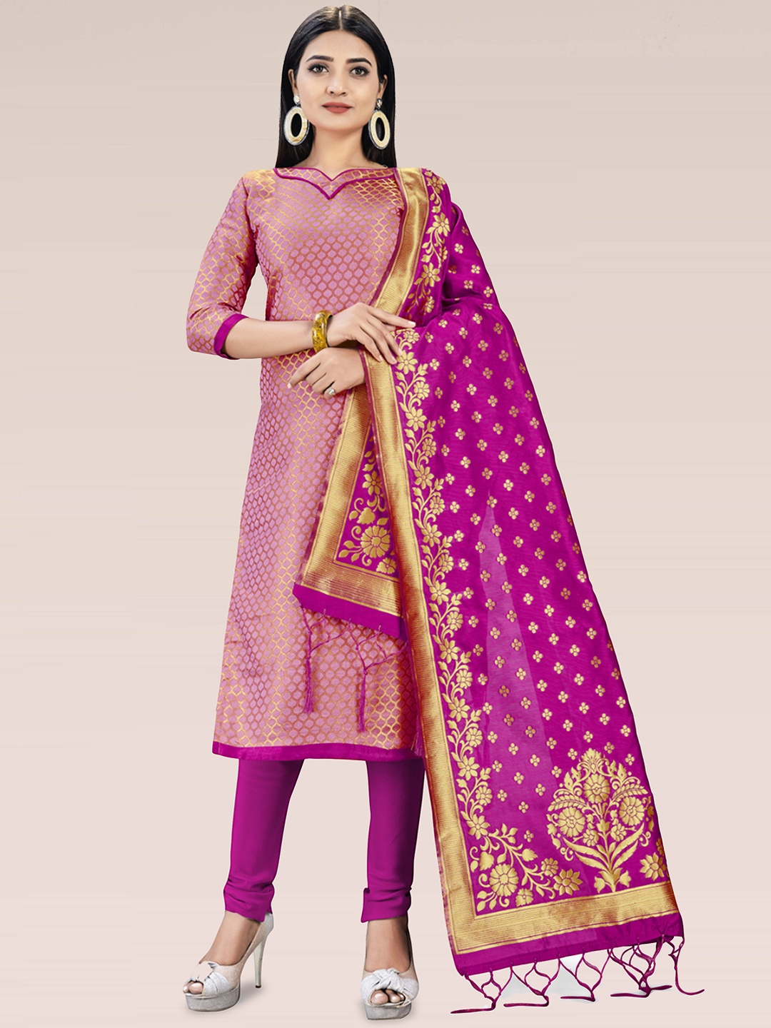 

SAINOOR Geometric Woven design Unstitched Dress Material, Pink