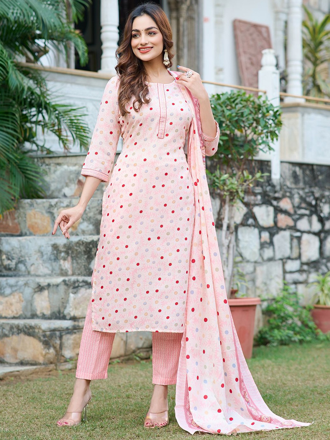 

Moda Rapido Women Floral Printed Regular Kurta with Trousers & With Dupatta, Off white