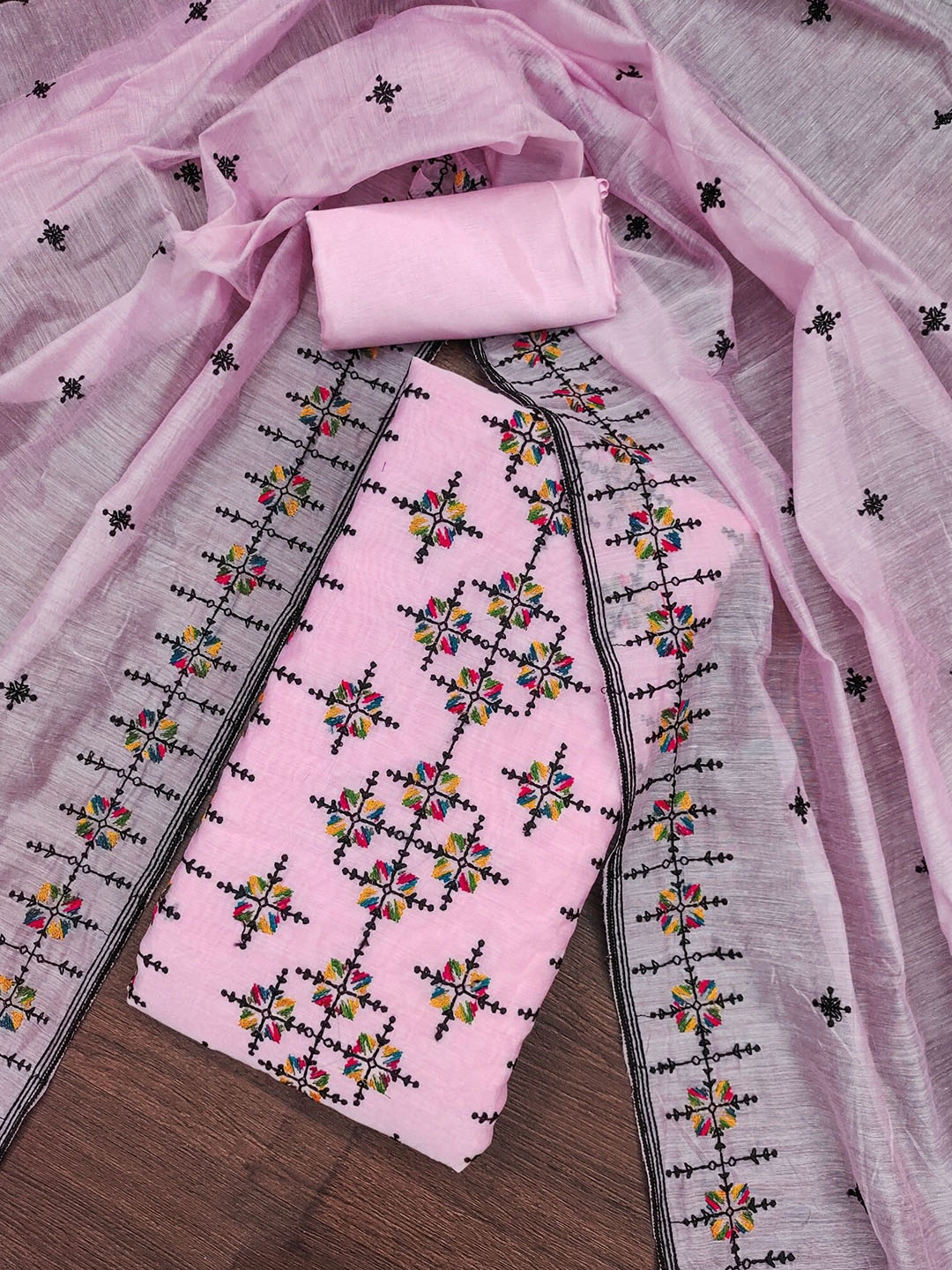 

Rangtulika Ethnics Embroidered Unstitched Dress Material, Pink