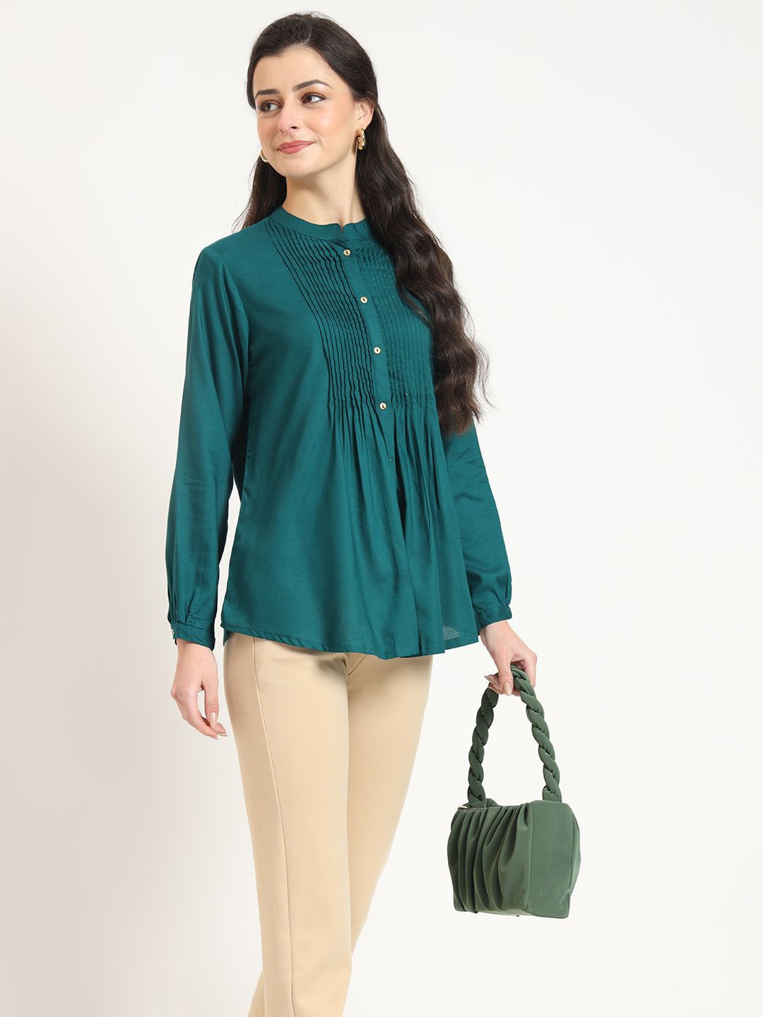 

KALINI Mandarin Collar Top, Turquoise blue