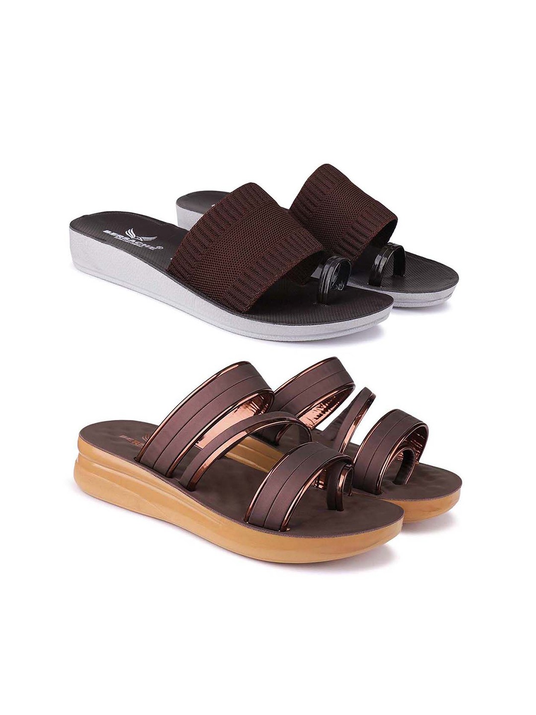 

BERSACHE Set Of 2 Women Soft Classic Ultra Soft Technology One Toe Flats, Brown