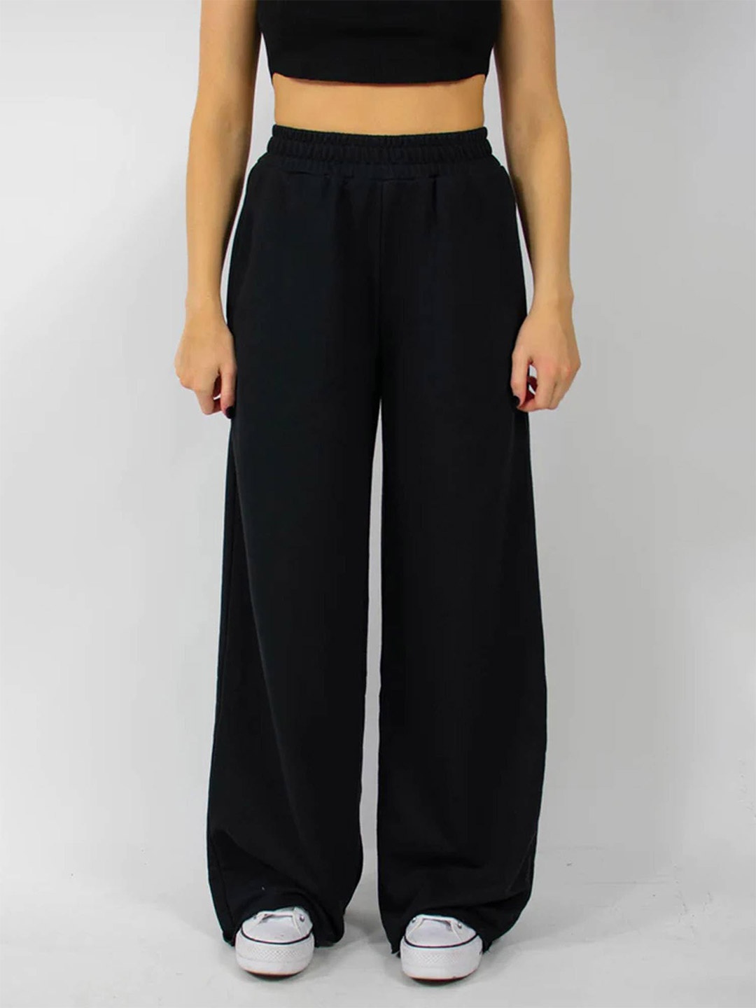 

dockstreet Women Relaxed-Fit Pure Cotton Mid Rise Track Pants, Black