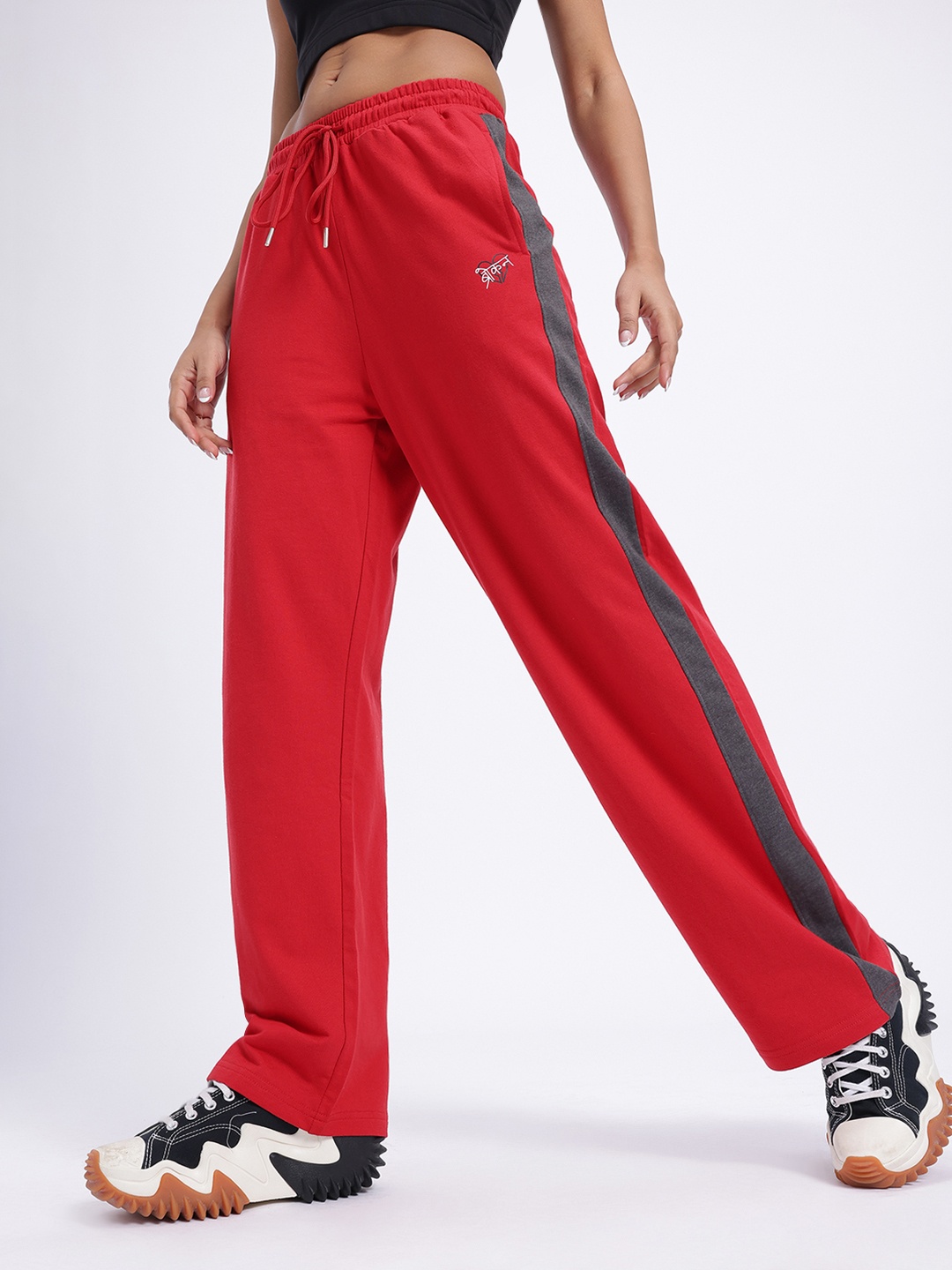 

glitchez Women Easy Street Side Stripe Relaxed Track Pants, Red