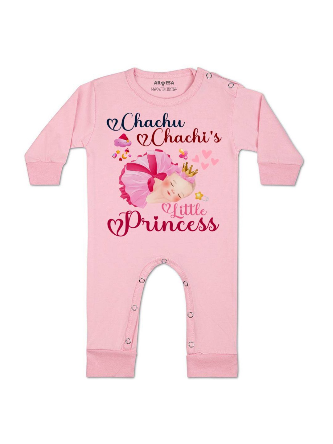 

Arvesa Kids Chachu Chachi'S Little Princess Printed Baby Romper, Pink