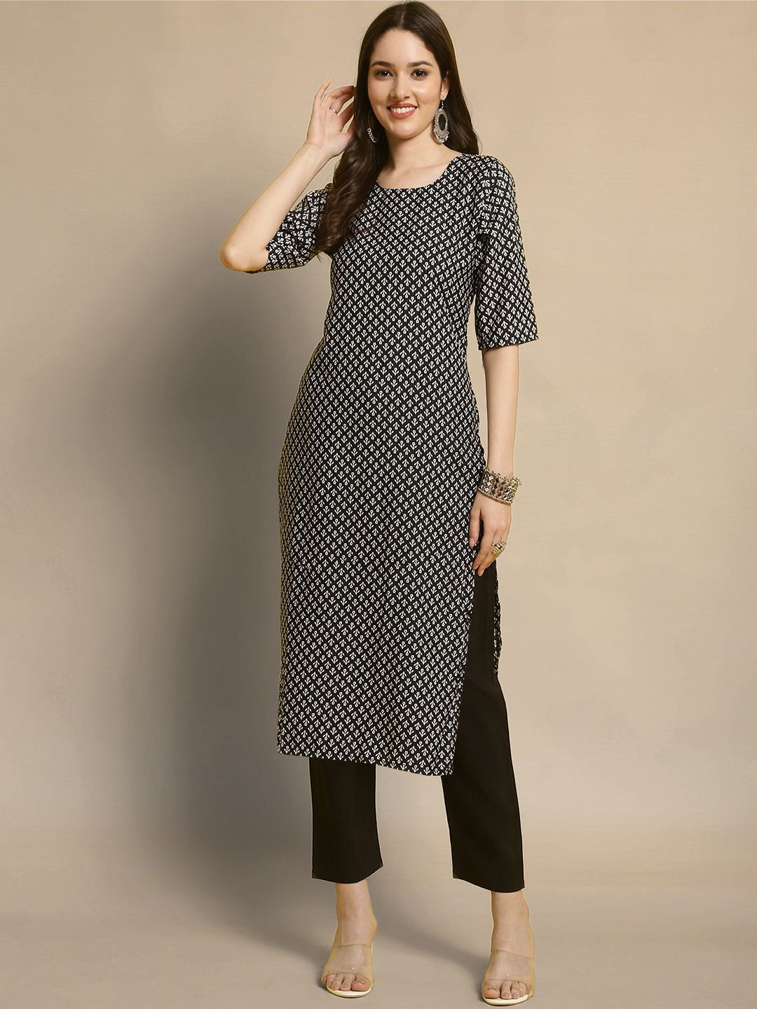 

Moda Rapido Ethnic Motifs Printed Straight Kurta with Trouser, Black