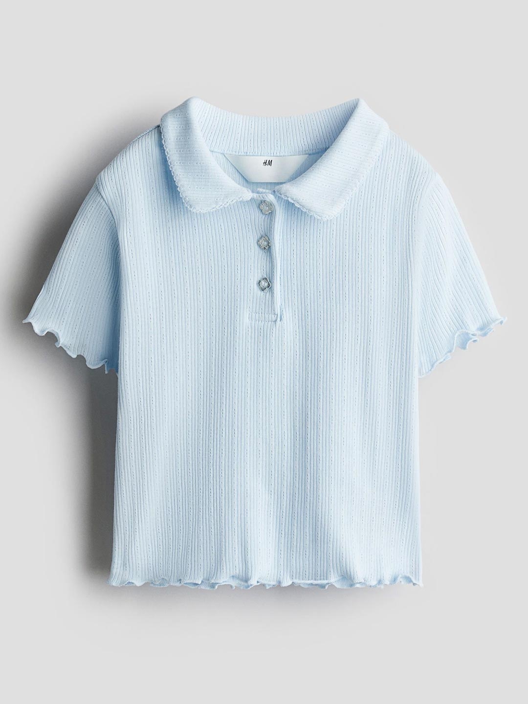 

H&M Ribbed Pointelle Jersey Top, Blue