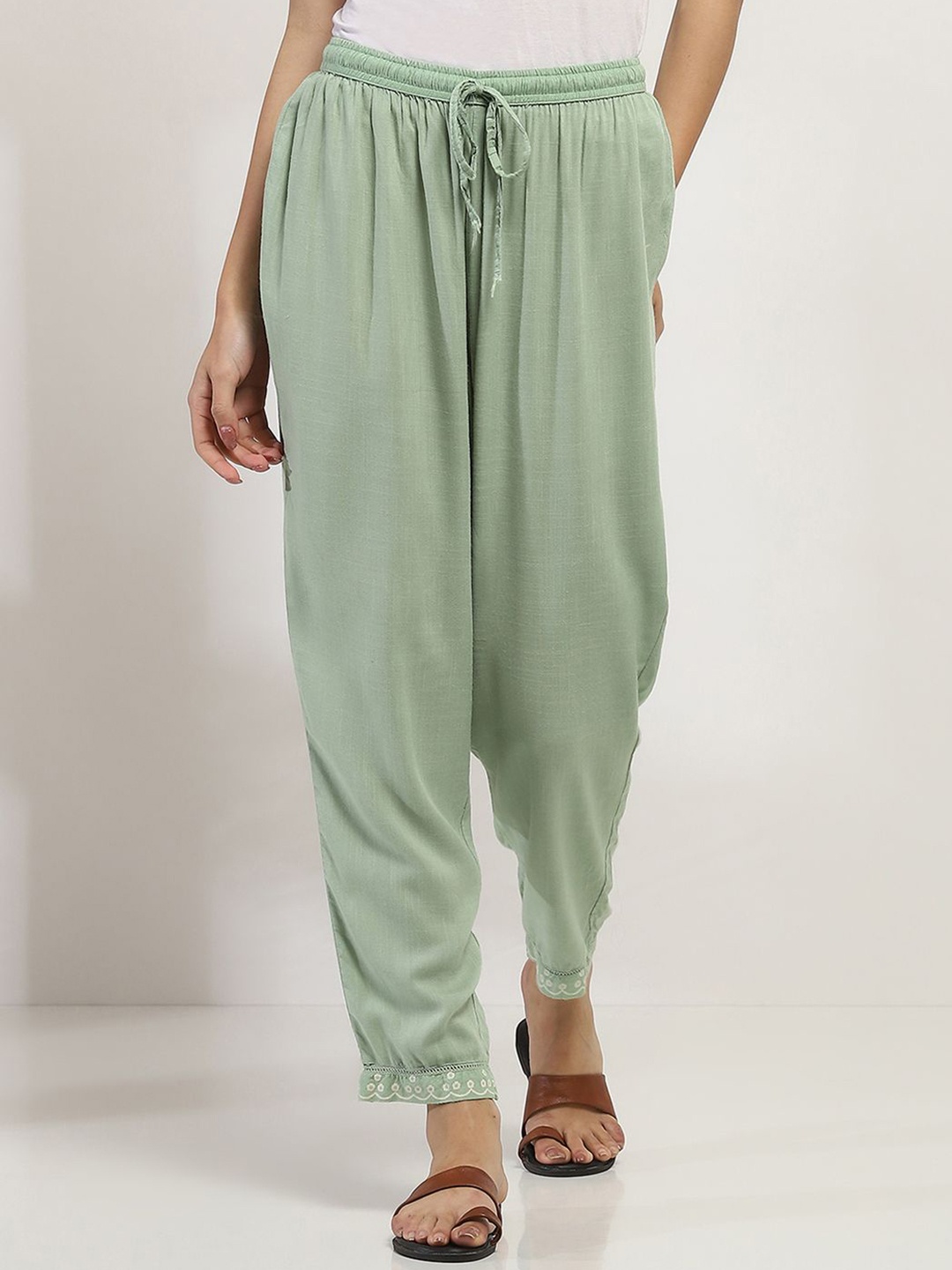 

Rangriti Women Comfort Low-Rise Pleated Culottes Trousers, Green