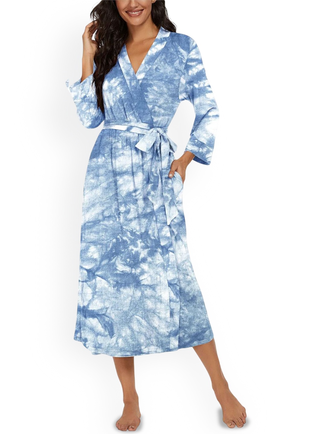 

Dreambe Printed Satin Robe, Blue