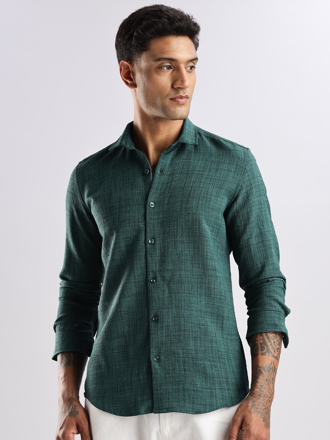 

THE BEETEL HOUSE Men Air Like Linen Vintage Regular Slim Fit Casual Shirt, Olive
