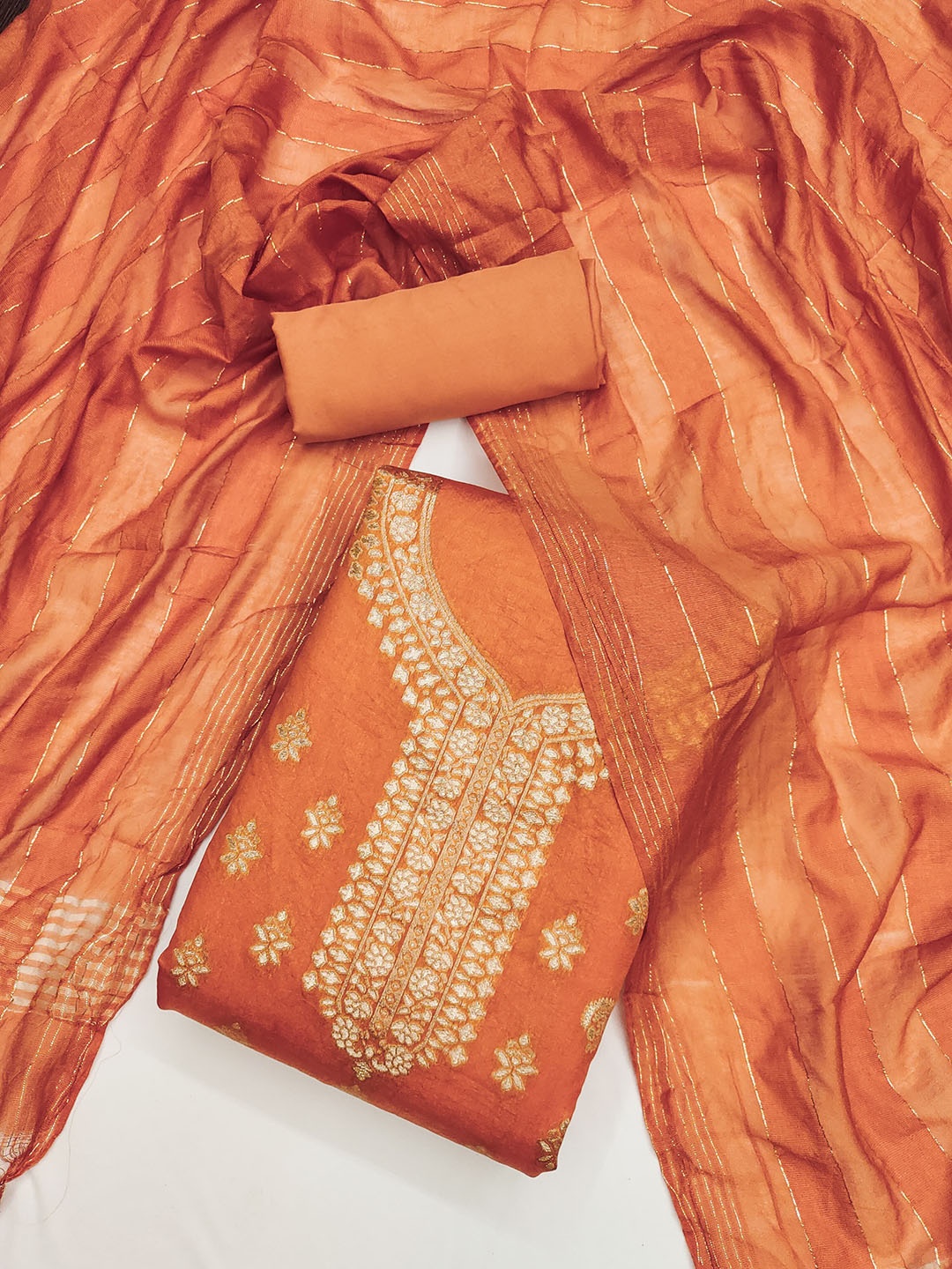 

Rangtulika Ethnics Motifs Printed Woven Design Unstitched Dress Material, Orange