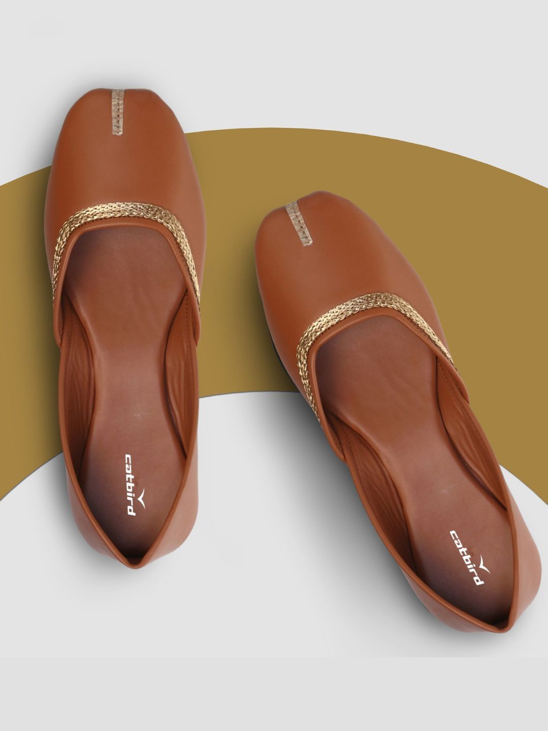 

CATBIRD Women Ethnic Embroidered Mojaris Flats, Tan