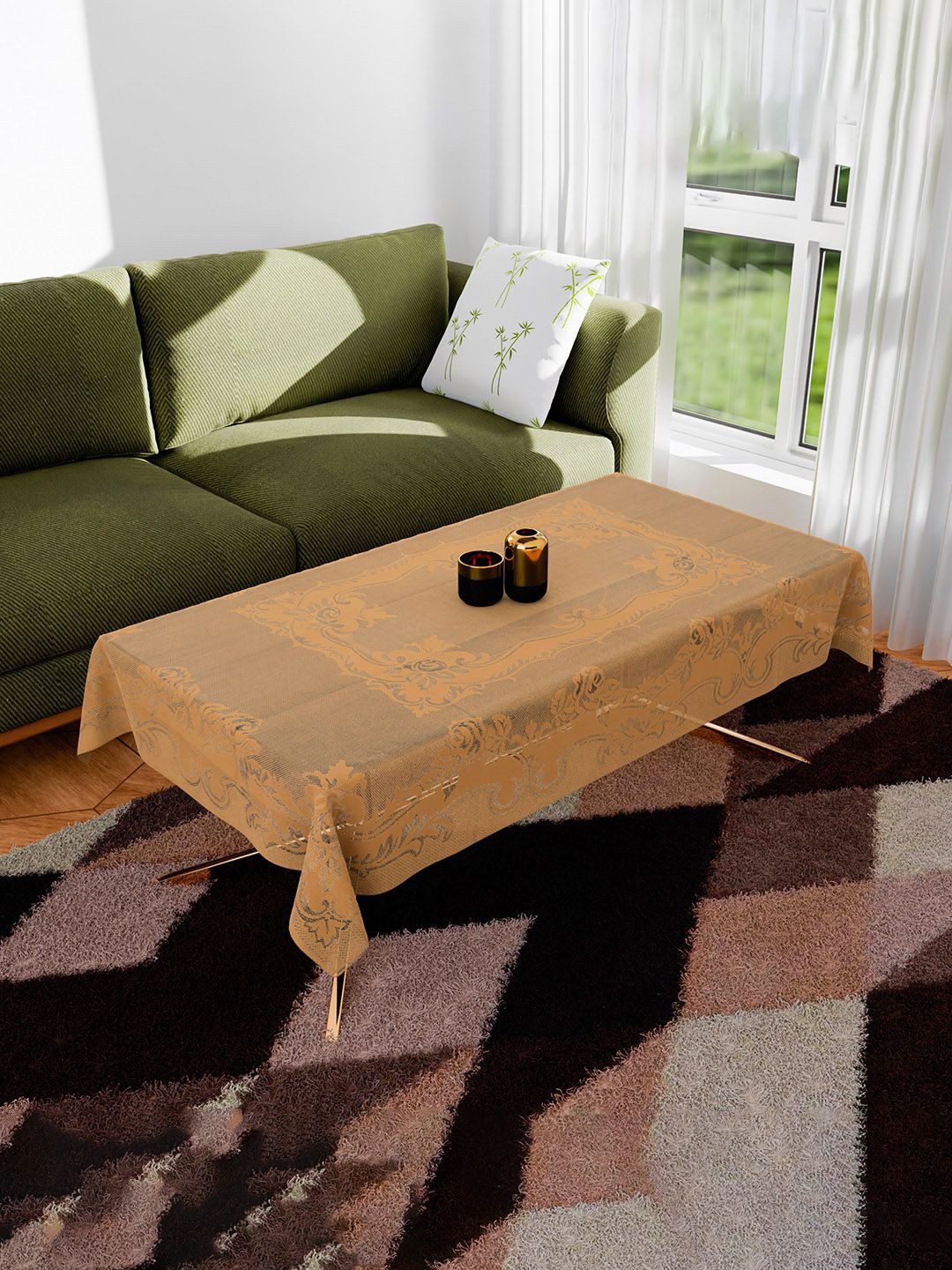 

Kuber Industries Brown Floral Printed Anti-Skid Cotton 4-Seater Table Cover