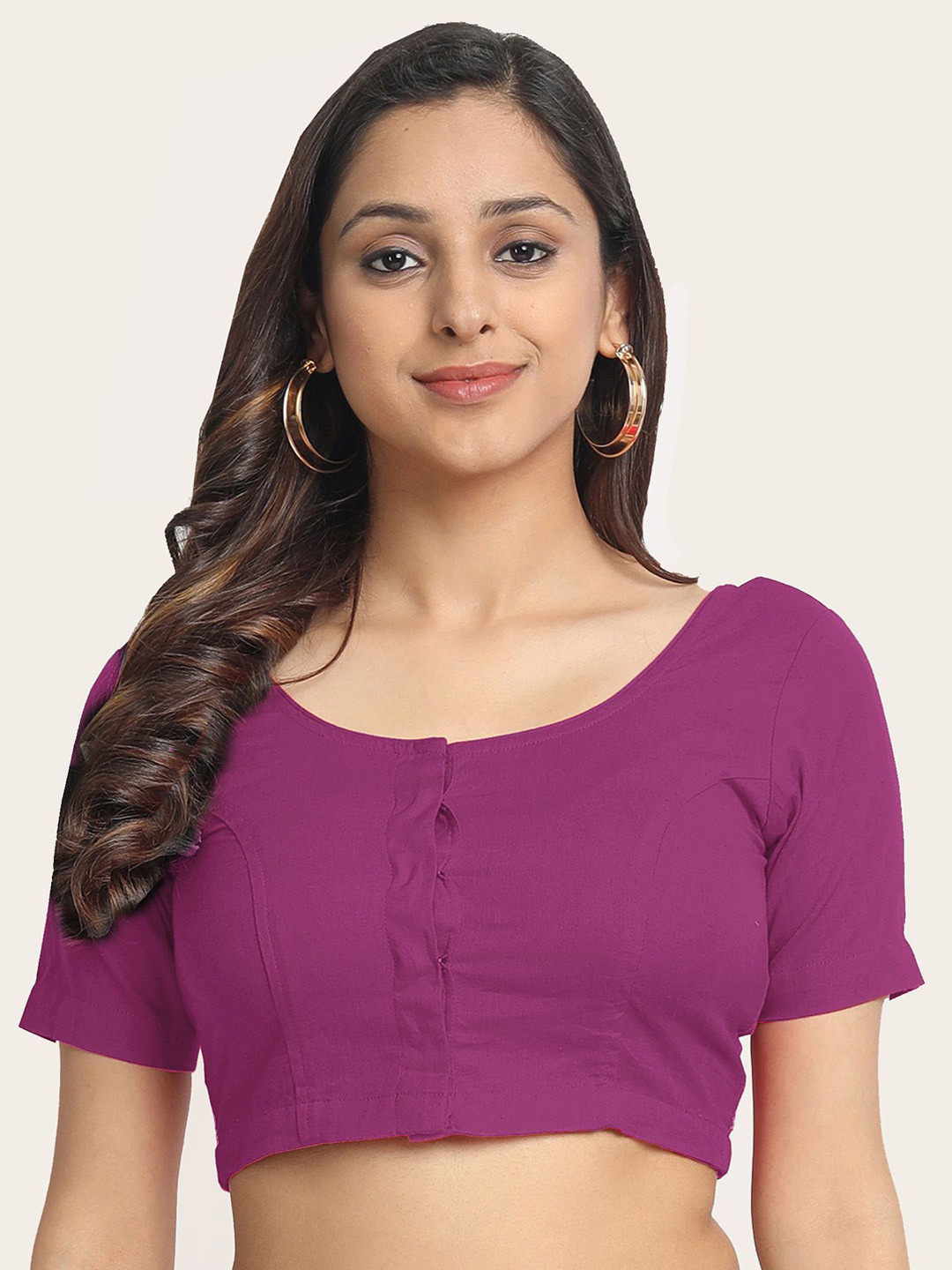 

Molcha Women Embroidered Cotton Round Neck Saree Blouse, Purple