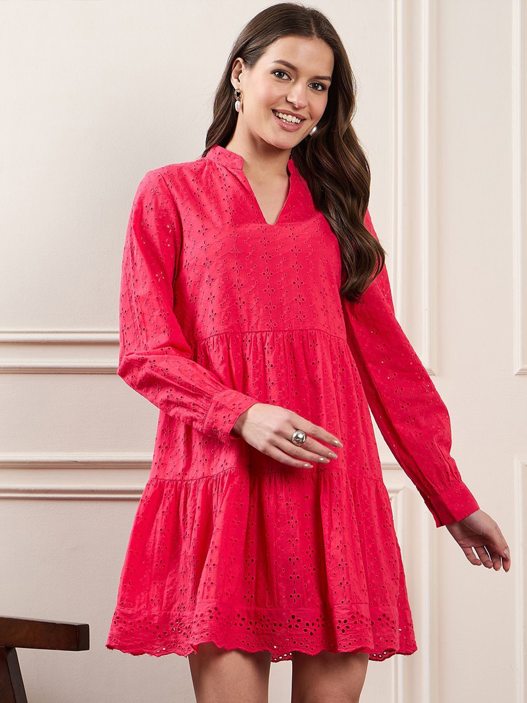 

ZUMMER Puff Sleeve Fit & Flare Dress, Pink