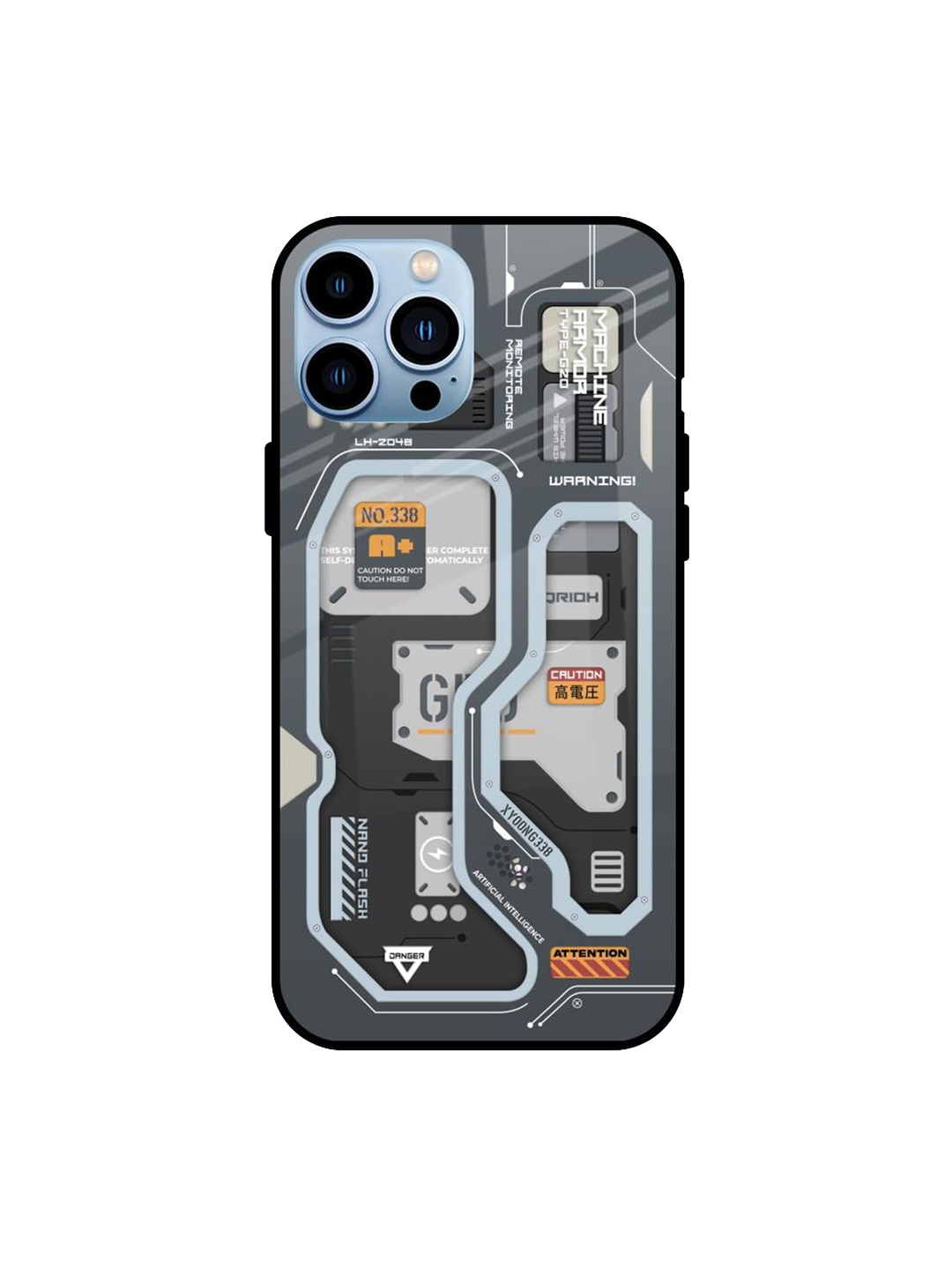 

QRIOH Retro Futuristic Printed iPhone 13 Pro Back Case, Grey