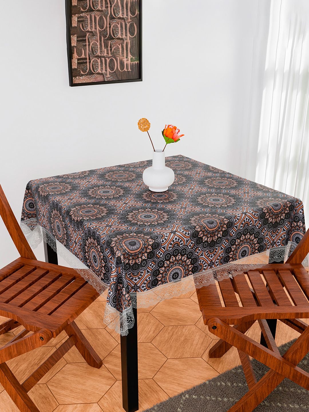

Kuber Industries Black & Blue Ethnic Motifs Anti-Skid 2-Seater Table Cover