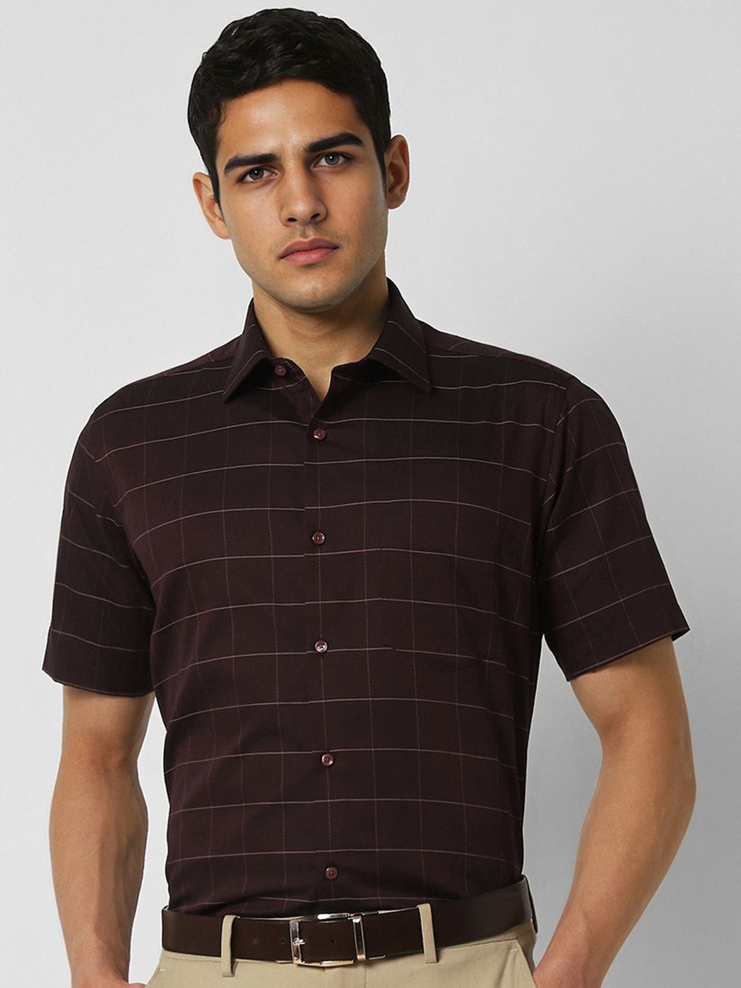 

Van Heusen Men Opaque Checked Formal Shirt, Brown