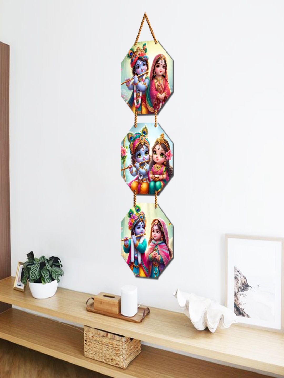 

WallDaddy Green & Pink Radha Krishna Printed Spiritual Wall Hanging