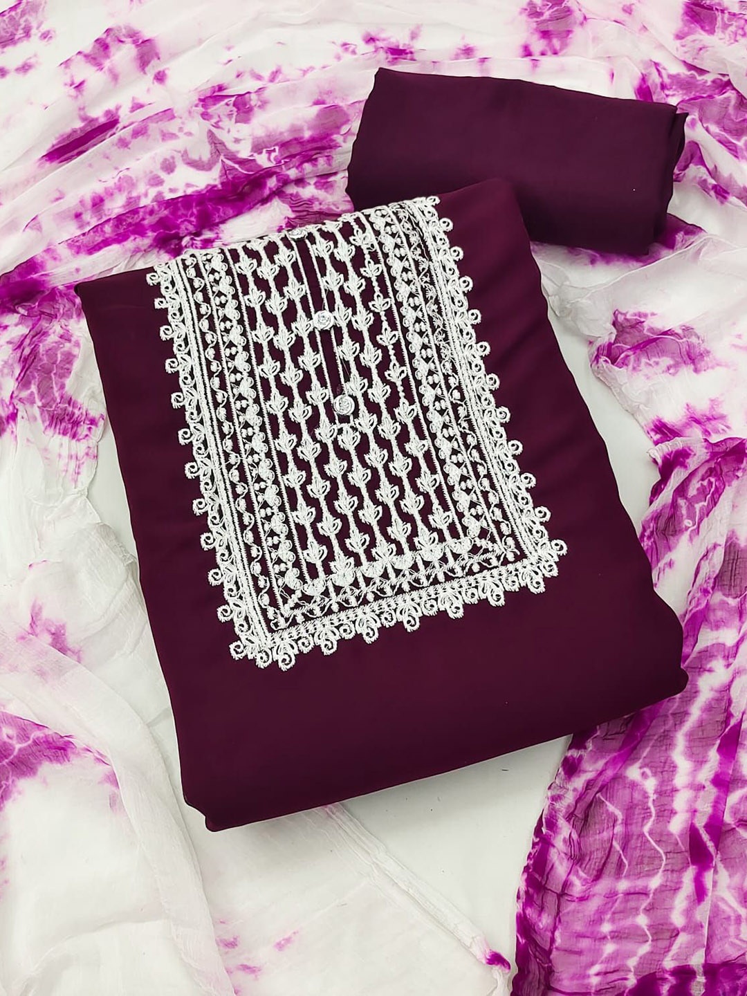 

Rangtulika Embroidered Thread Work Unstitched Dress Material, Purple